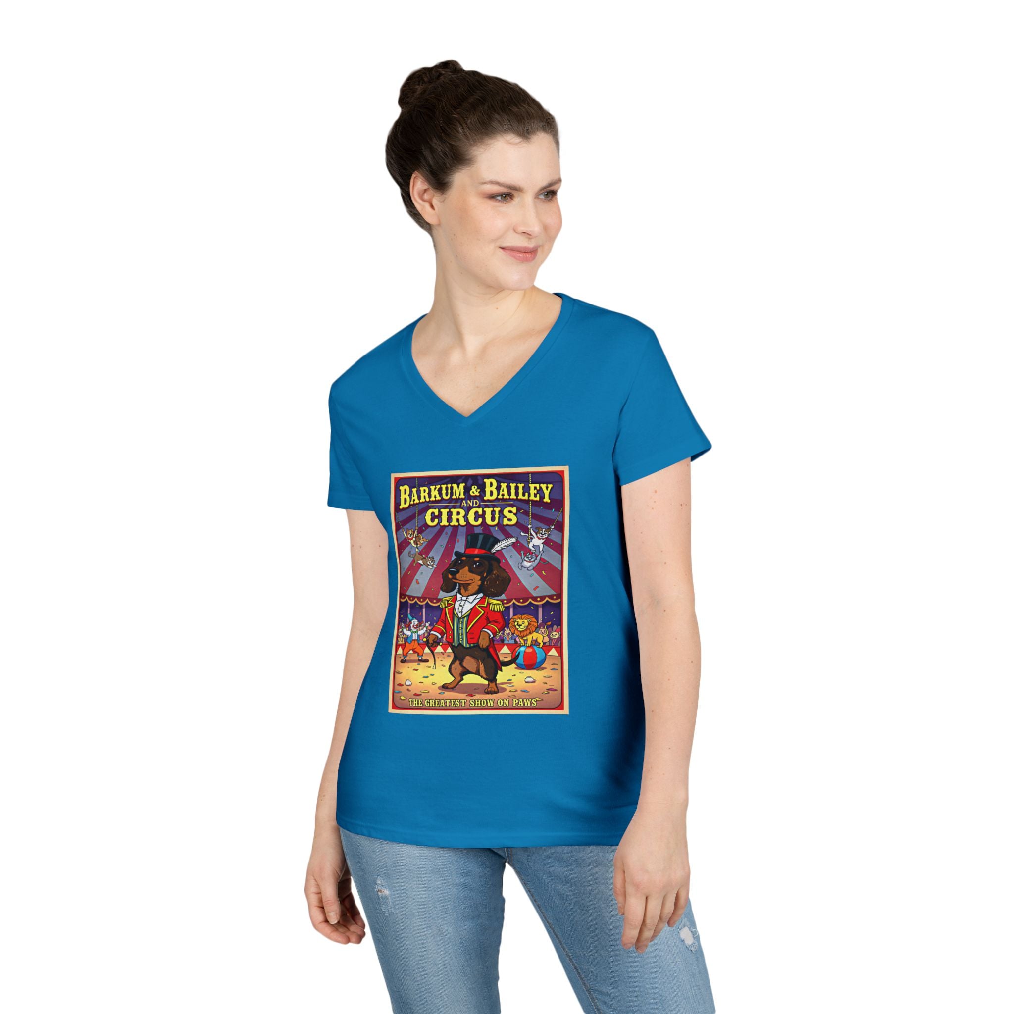 Dachshund Circus-Themed Ladies' V-Neck T-Shirt