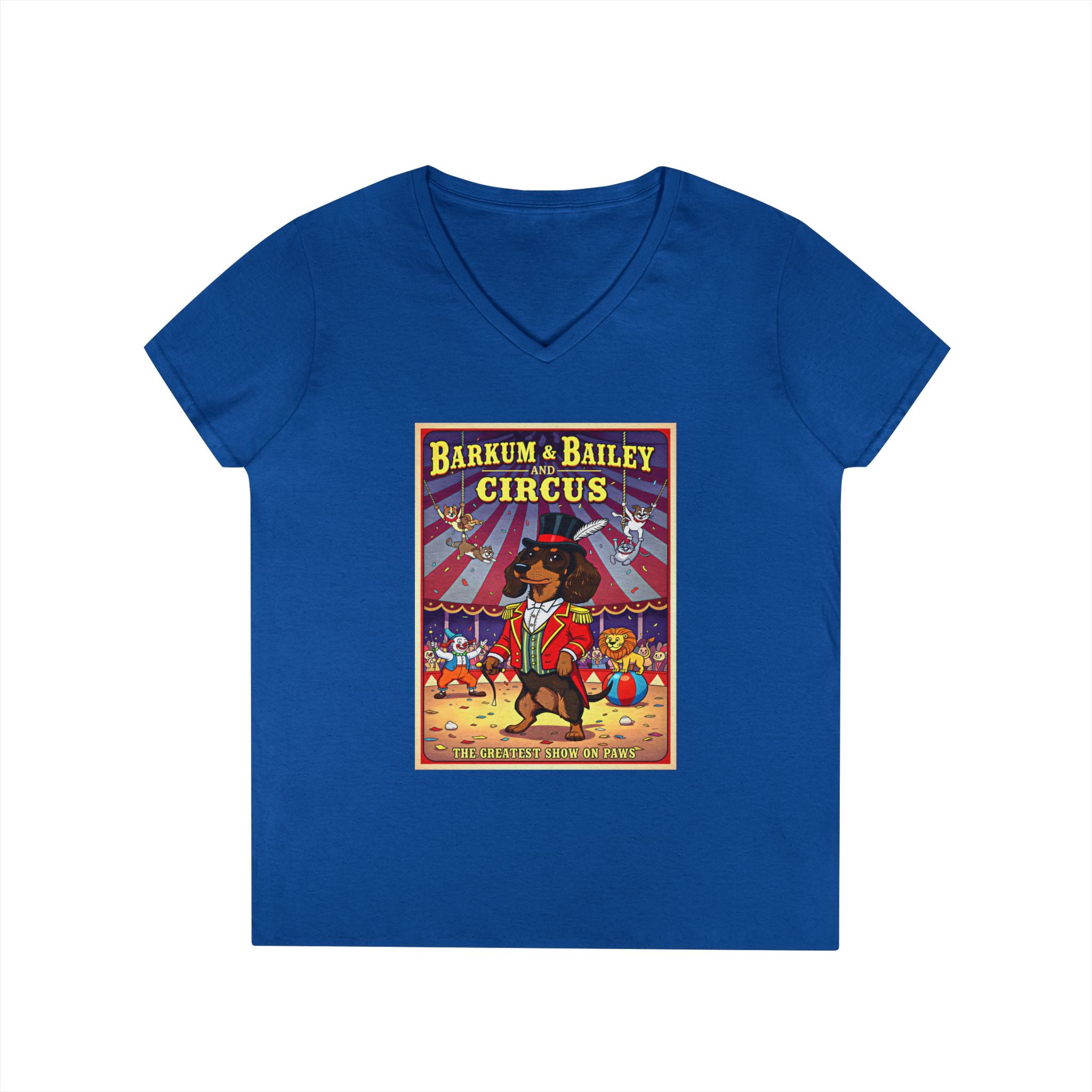 Dachshund Circus-Themed Ladies' V-Neck T-Shirt
