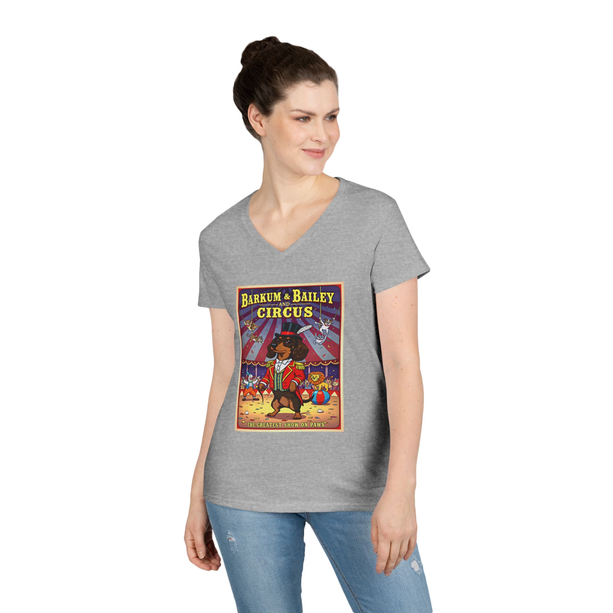 Dachshund Circus-Themed Ladies' V-Neck T-Shirt
