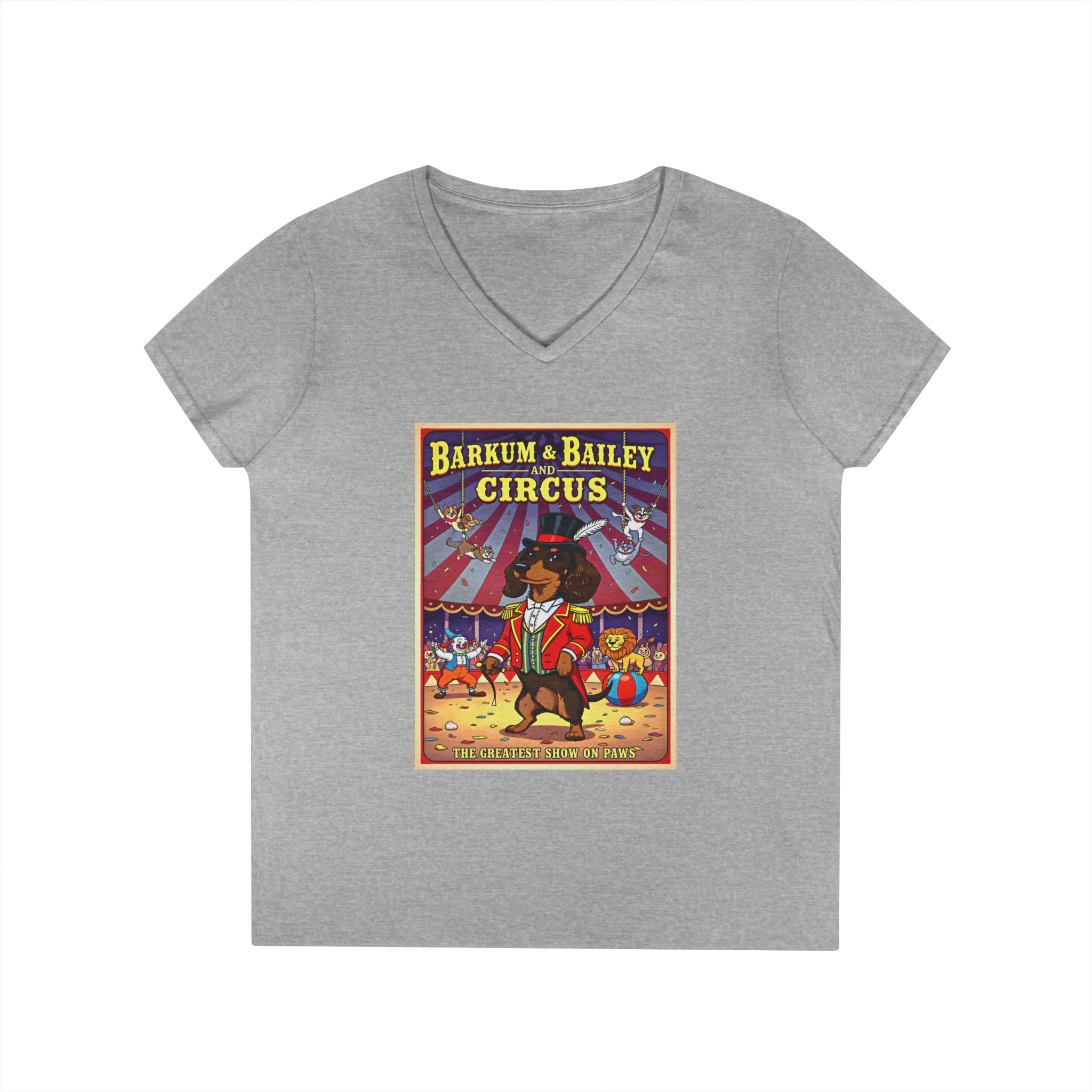 Dachshund Circus-Themed Ladies' V-Neck T-Shirt