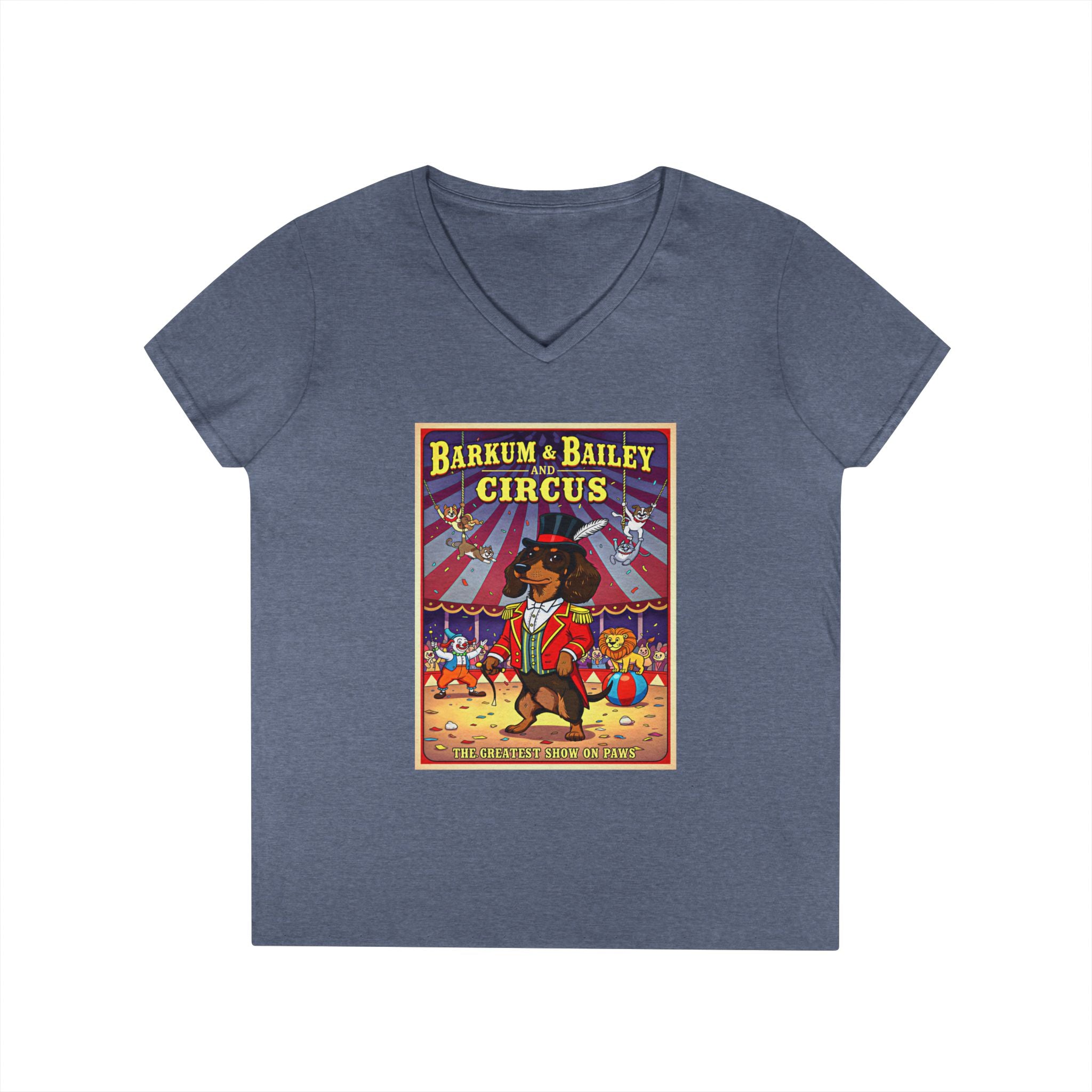 Dachshund Circus-Themed Ladies' V-Neck T-Shirt