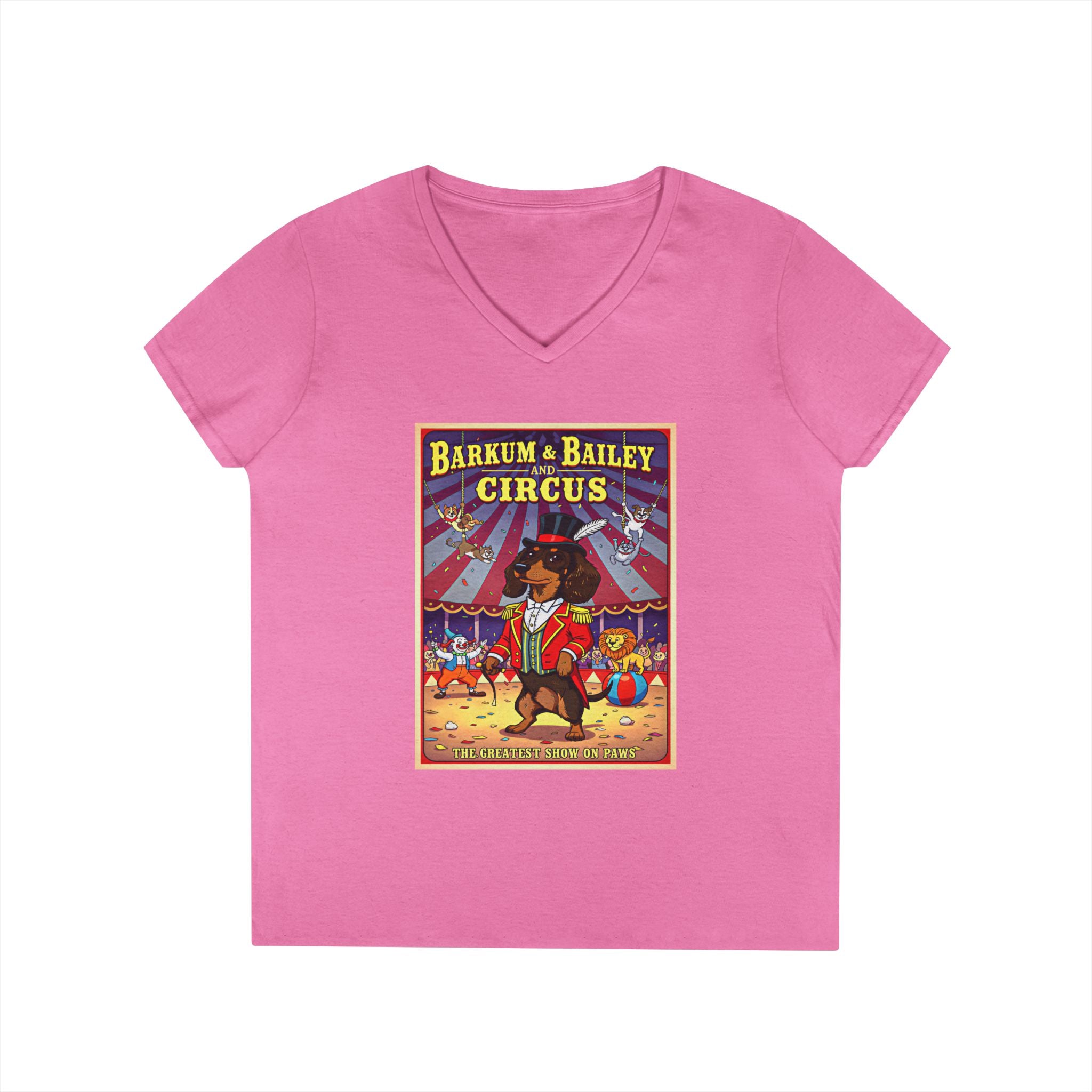 Dachshund Circus-Themed Ladies' V-Neck T-Shirt