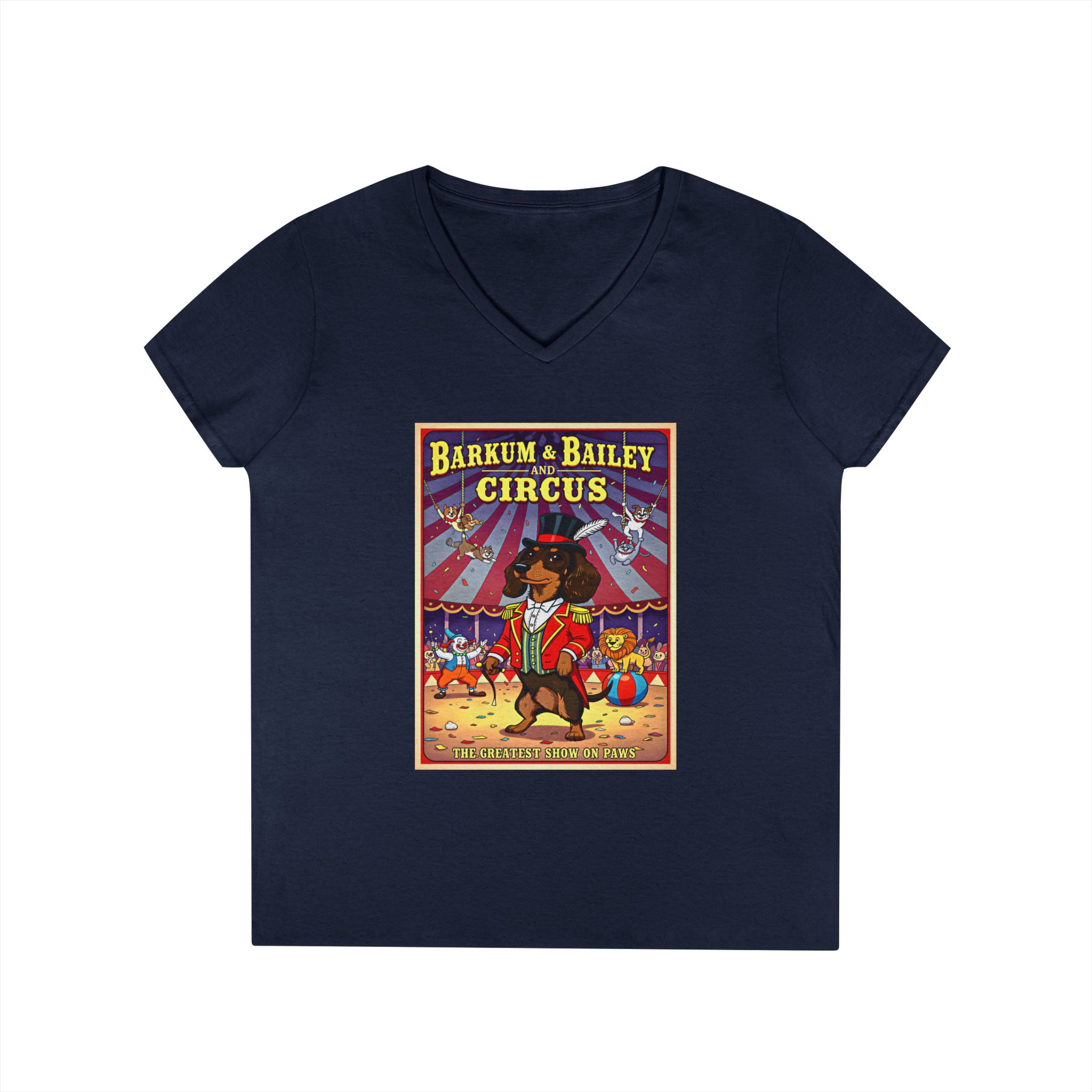 Dachshund Circus-Themed Ladies' V-Neck T-Shirt