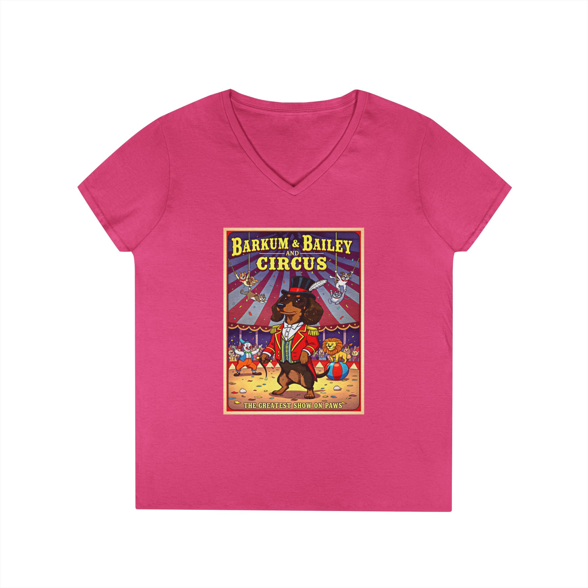 Dachshund Circus-Themed Ladies' V-Neck T-Shirt