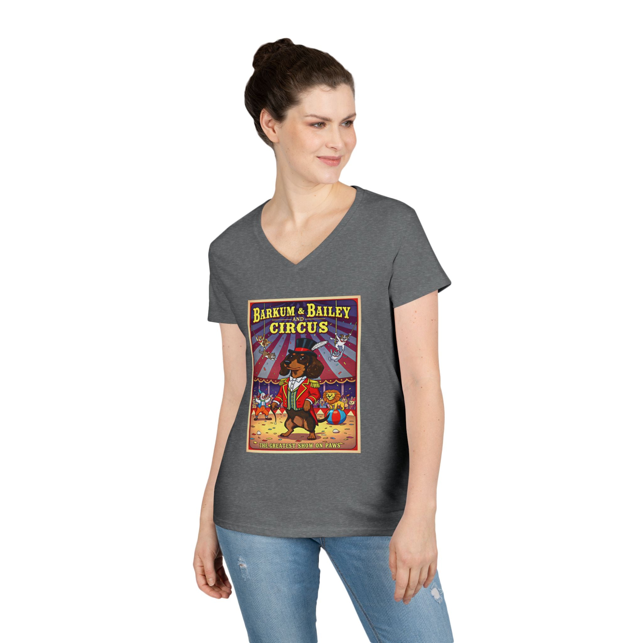 Dachshund Circus-Themed Ladies' V-Neck T-Shirt