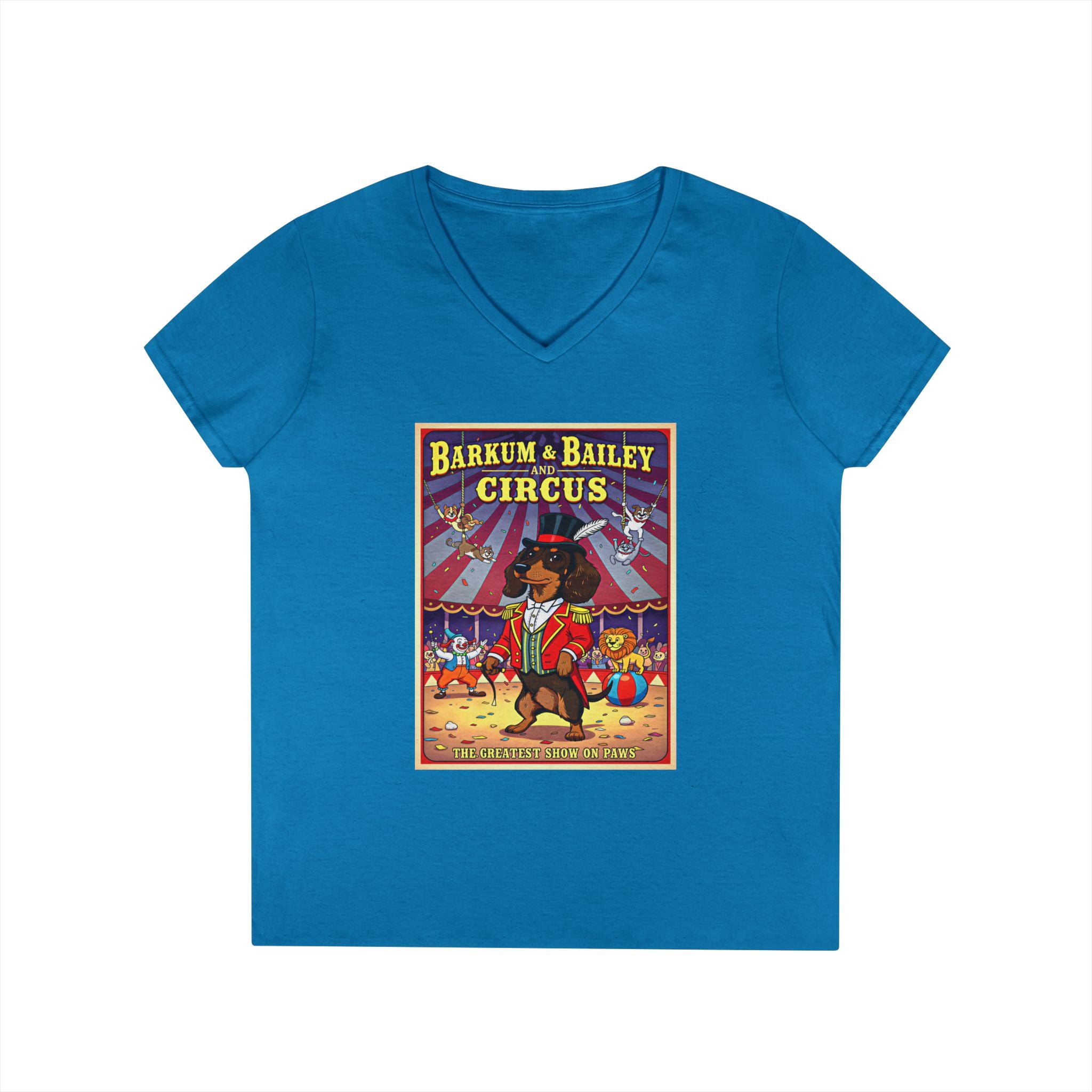 Dachshund Circus-Themed Ladies' V-Neck T-Shirt