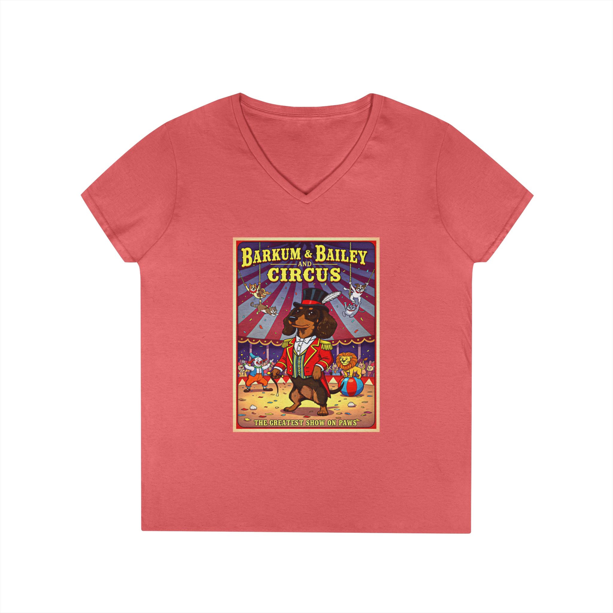 Dachshund Circus-Themed Ladies' V-Neck T-Shirt