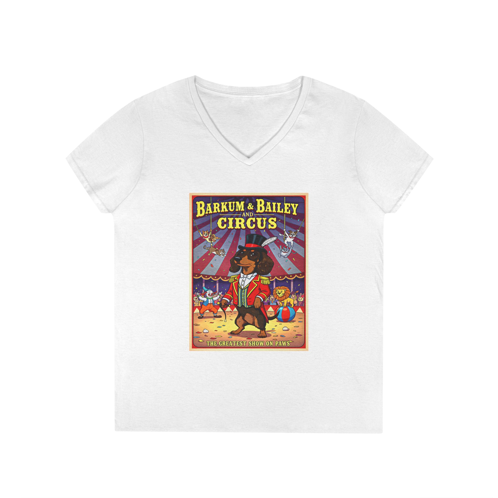 Dachshund Circus-Themed Ladies' V-Neck T-Shirt