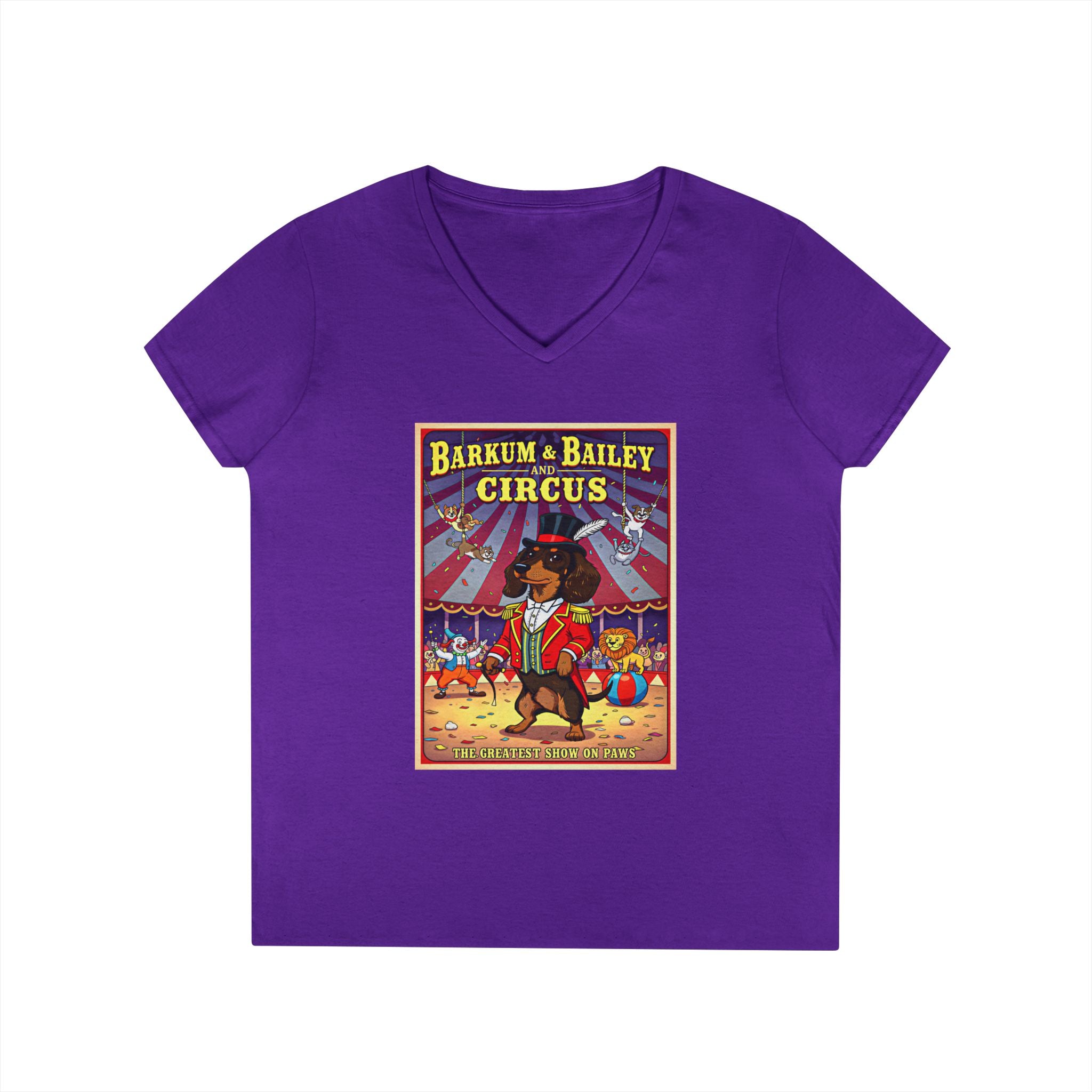Dachshund Circus-Themed Ladies' V-Neck T-Shirt