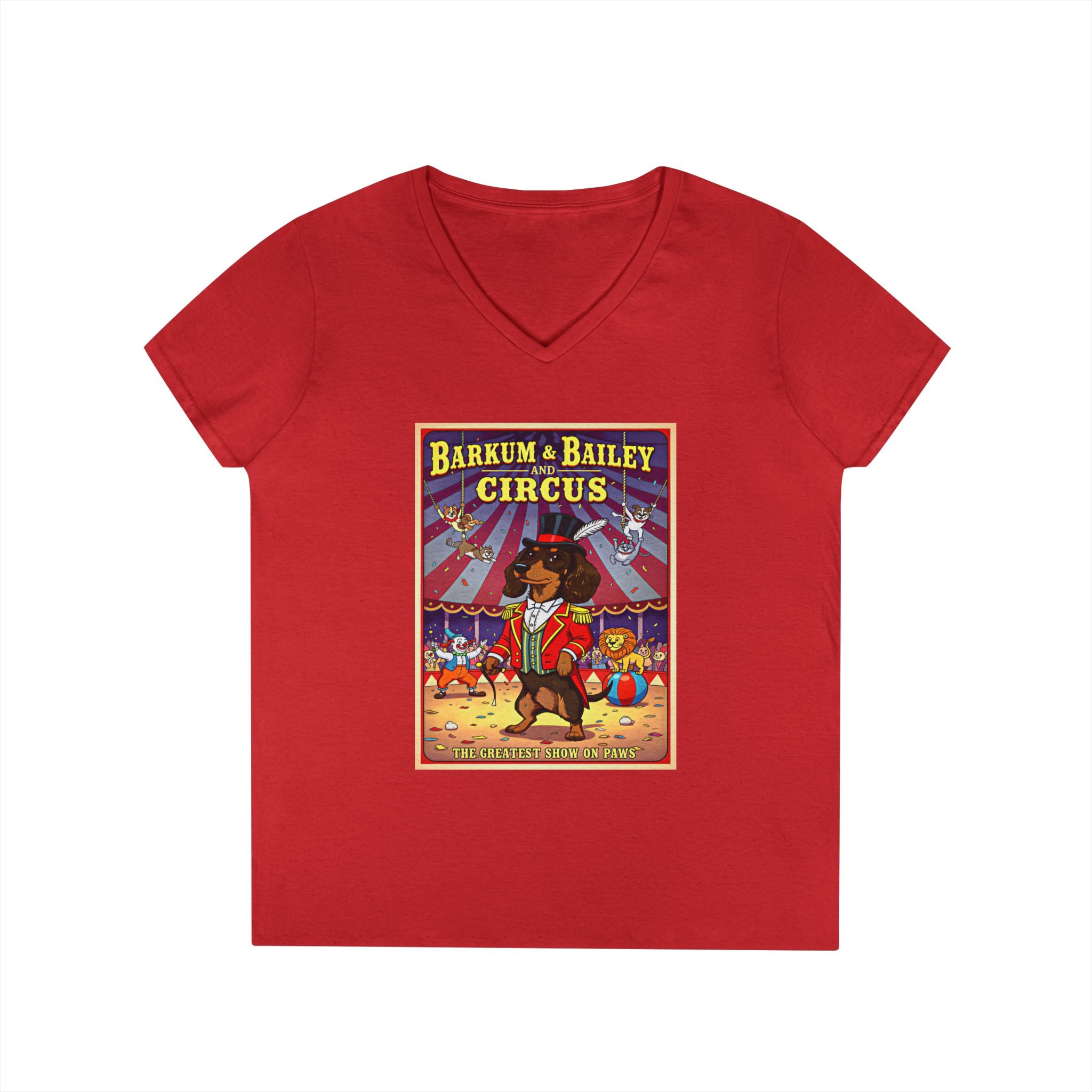 Dachshund Circus-Themed Ladies' V-Neck T-Shirt