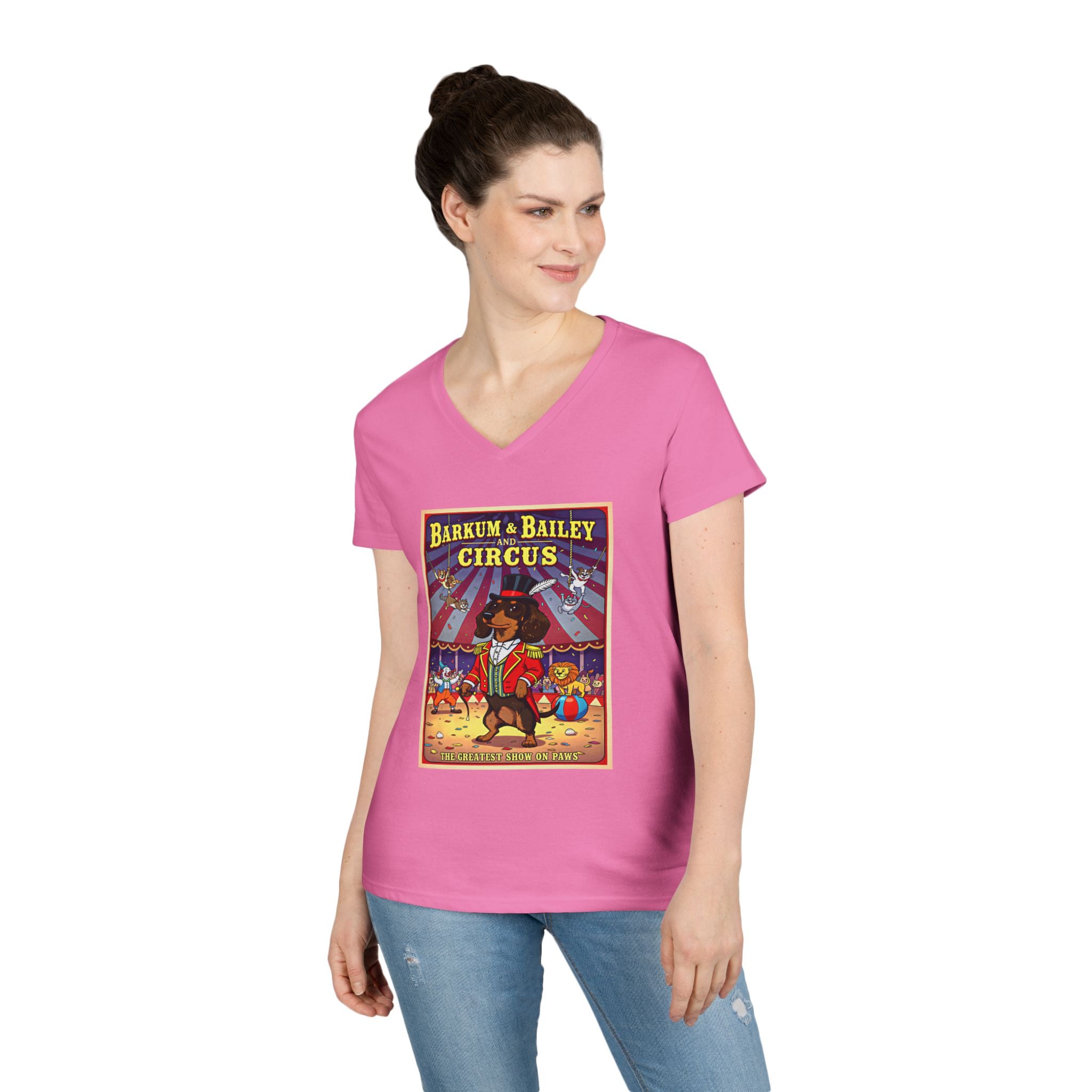 Dachshund Circus-Themed Ladies' V-Neck T-Shirt