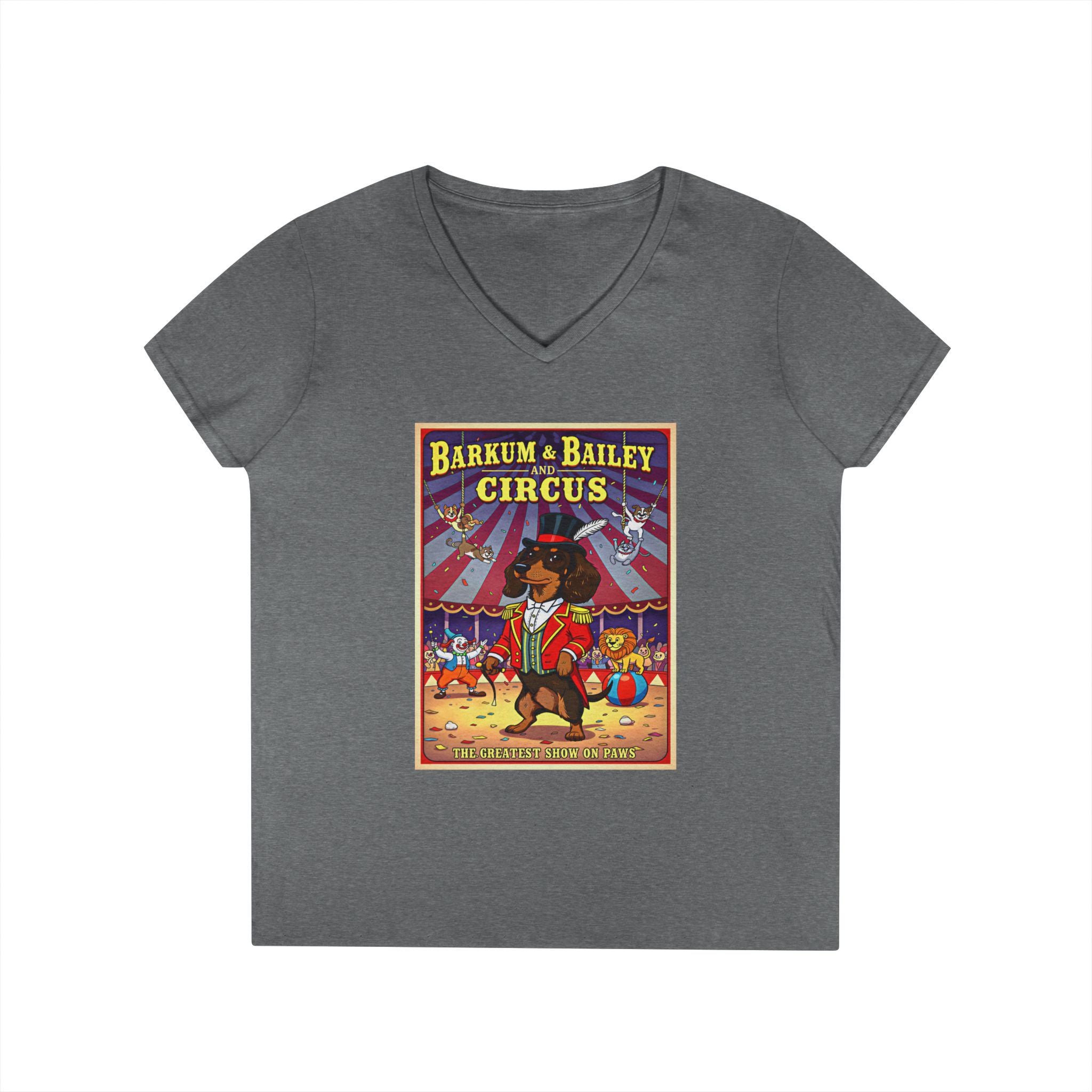 Dachshund Circus-Themed Ladies' V-Neck T-Shirt