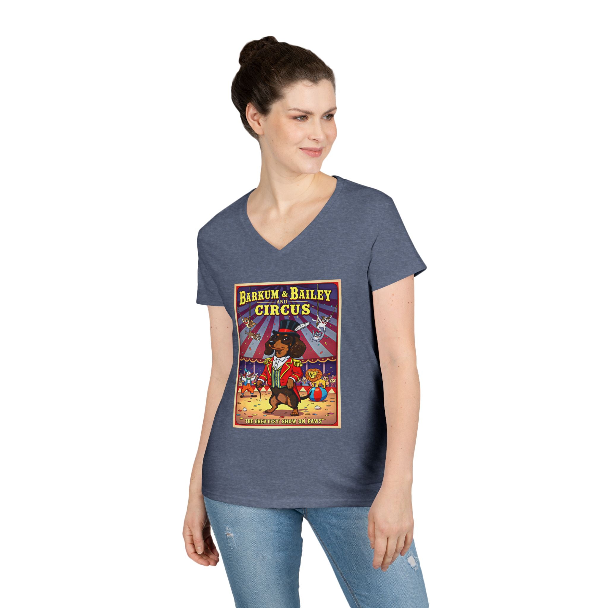 Dachshund Circus-Themed Ladies' V-Neck T-Shirt