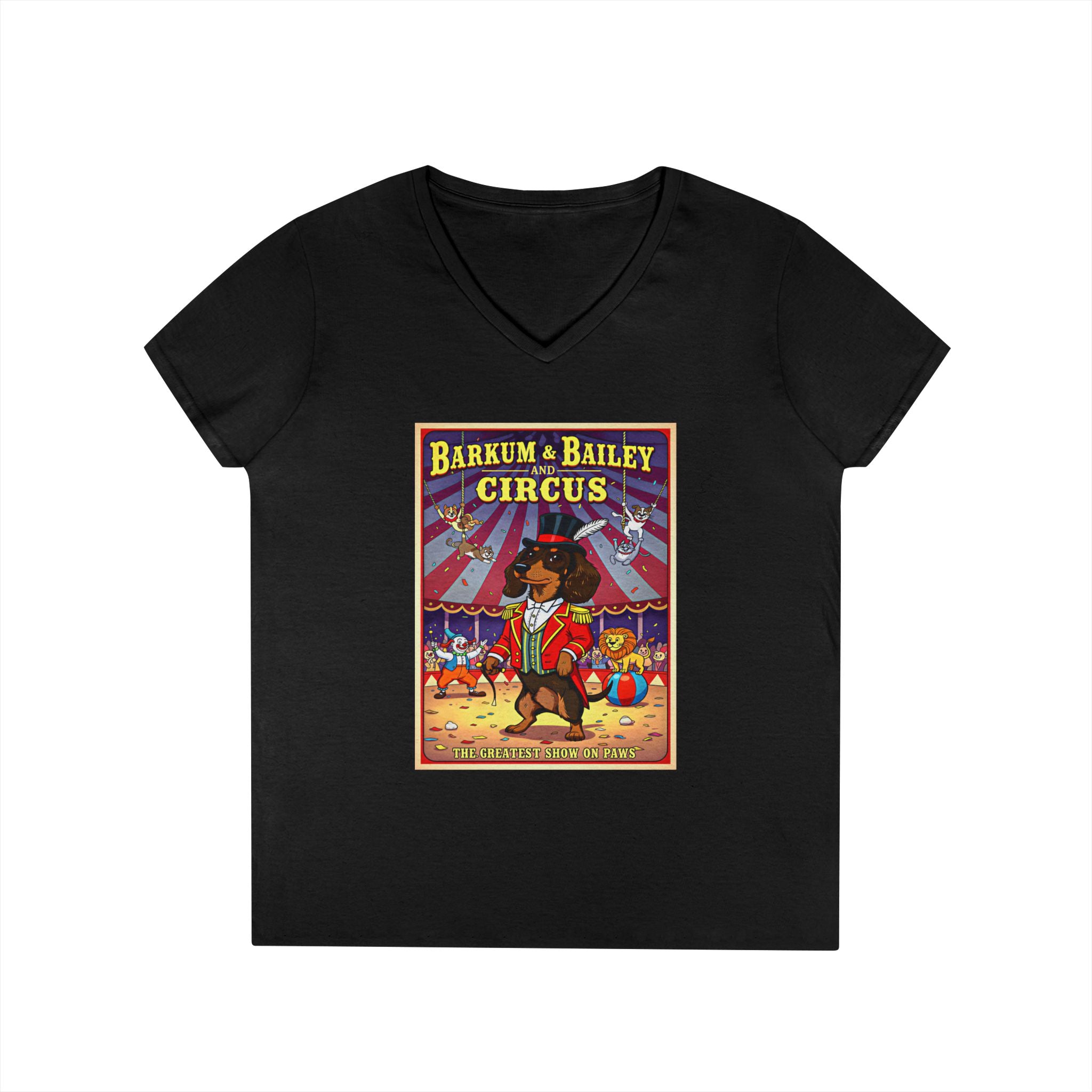 Dachshund Circus-Themed Ladies' V-Neck T-Shirt