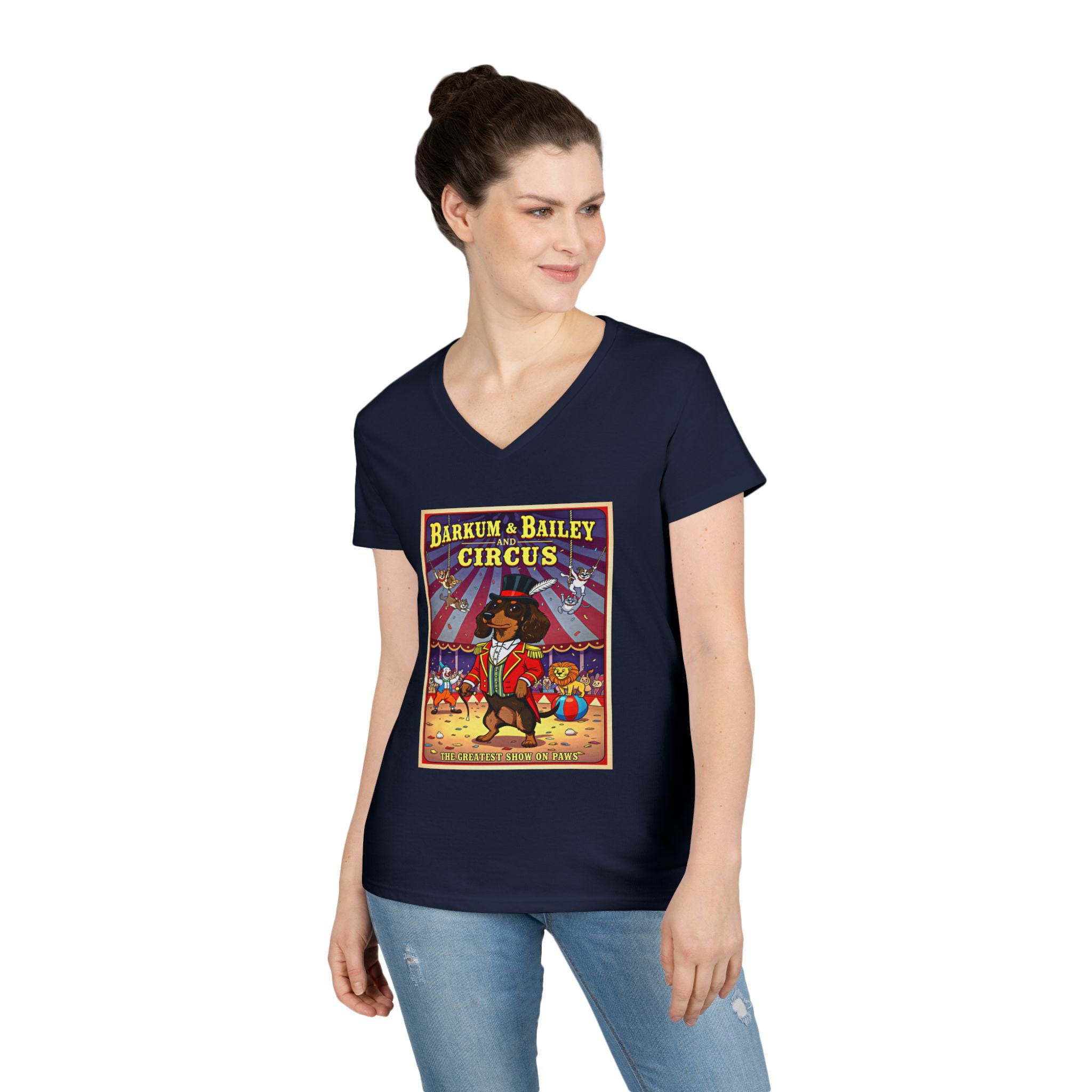Dachshund Circus-Themed Ladies' V-Neck T-Shirt