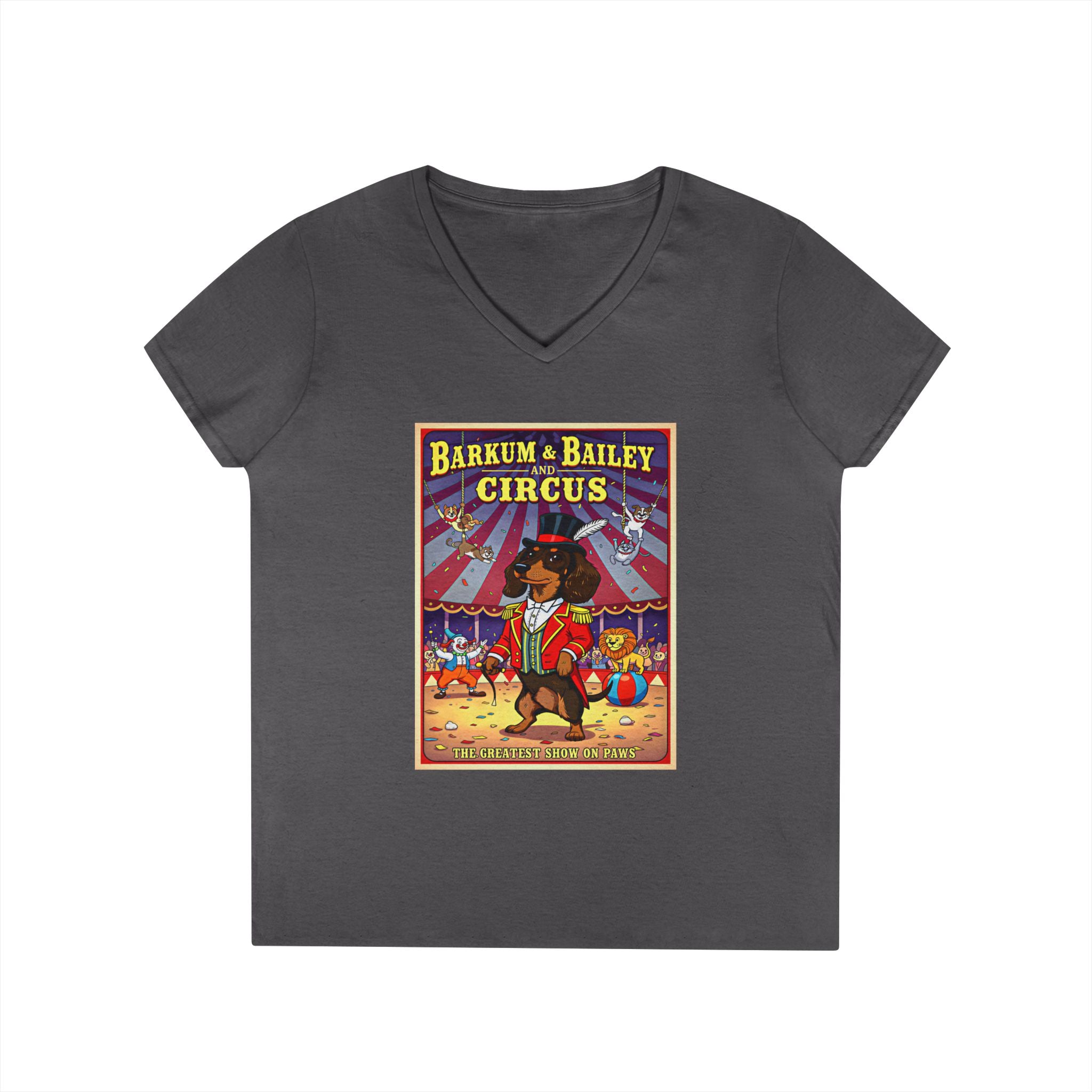 Dachshund Circus-Themed Ladies' V-Neck T-Shirt