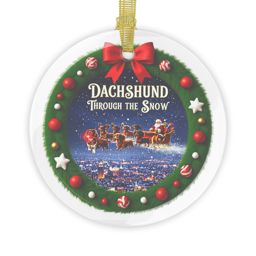 Dachshund Through the Snow Glass Christmas Ornament