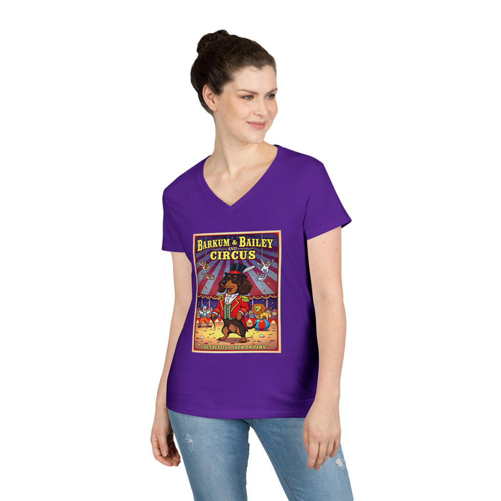 Dachshund Circus-Themed Ladies' V-Neck T-Shirt