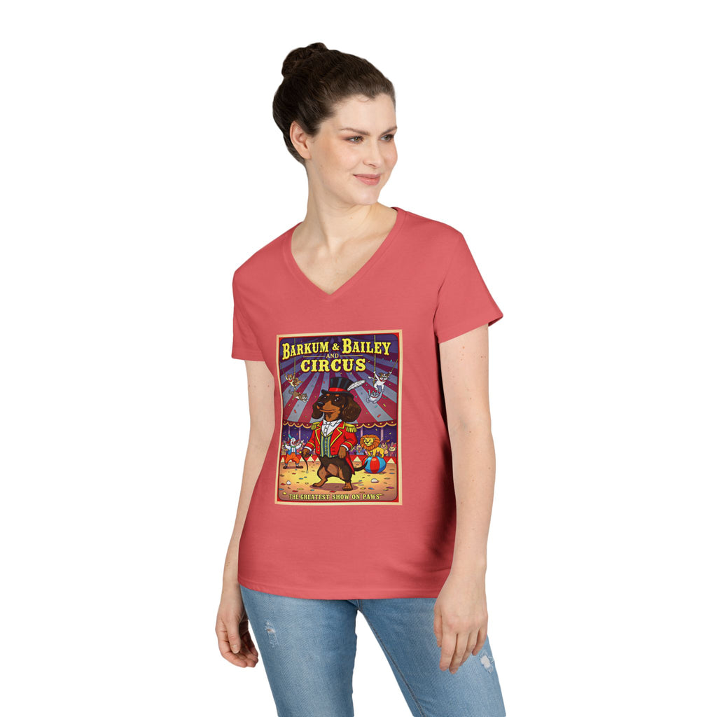 Dachshund Circus-Themed Ladies' V-Neck T-Shirt