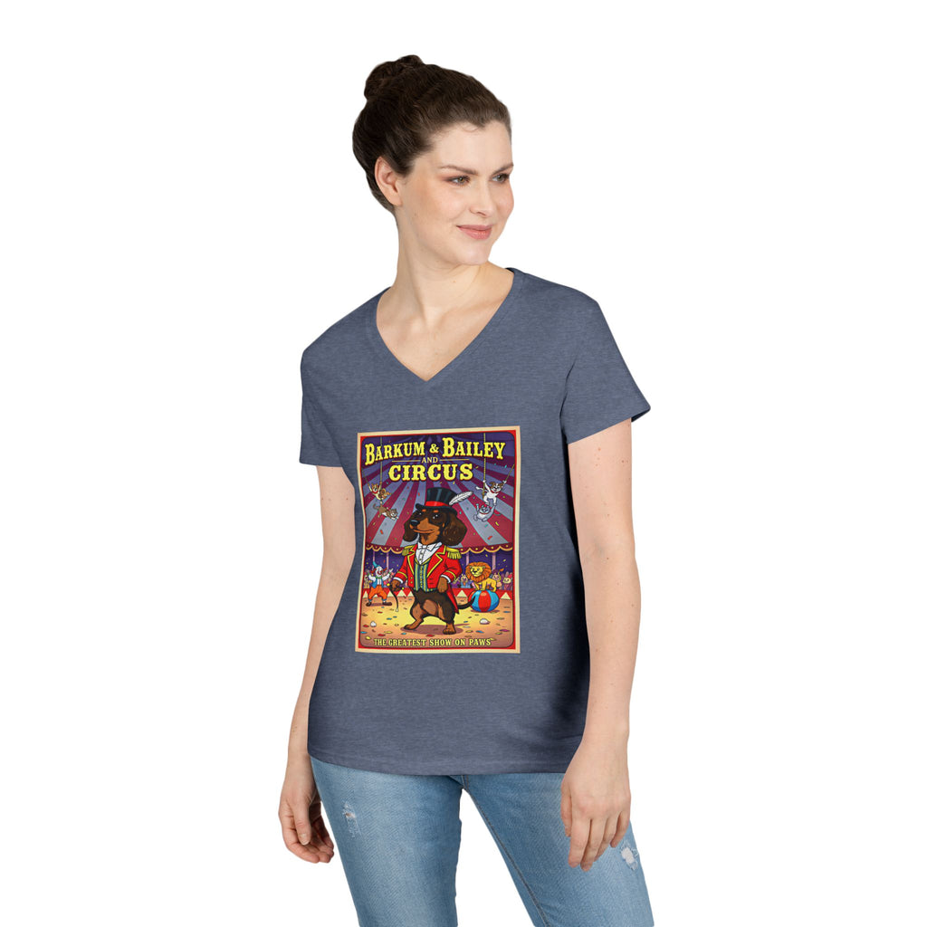 Dachshund Circus-Themed Ladies' V-Neck T-Shirt